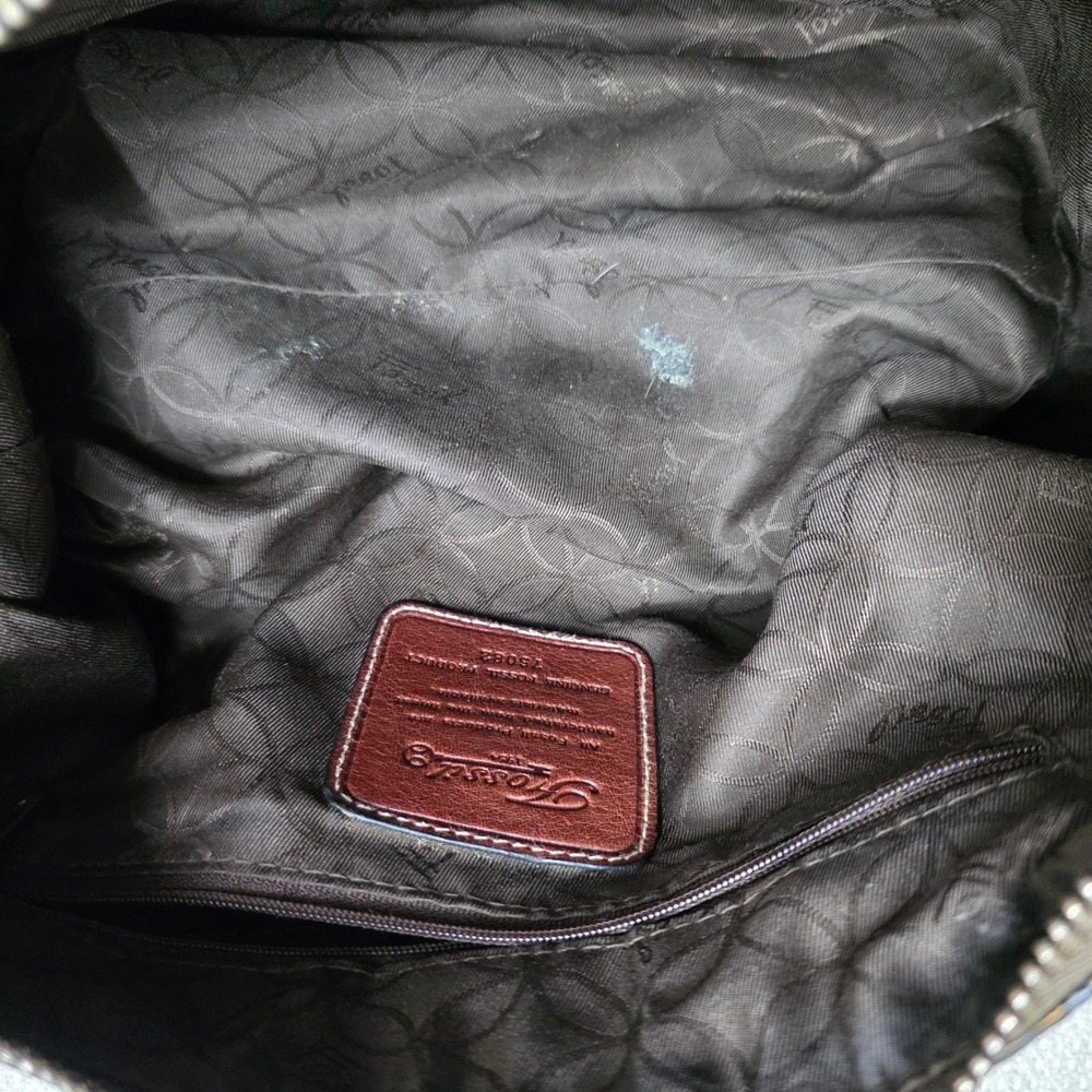 Cognac Brown Leather Hobo Fossil Satchel Braided Strap Contrast Stitching Purse - Picture 9 of 10